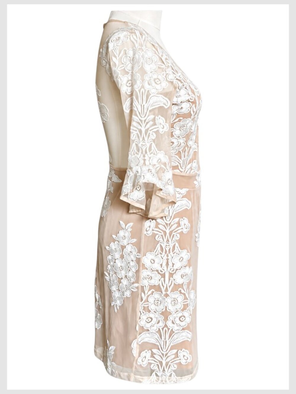 For Love & Lemons Temecula Embroidered Lace Mini Dress Nude XS - Picture 7 of 13